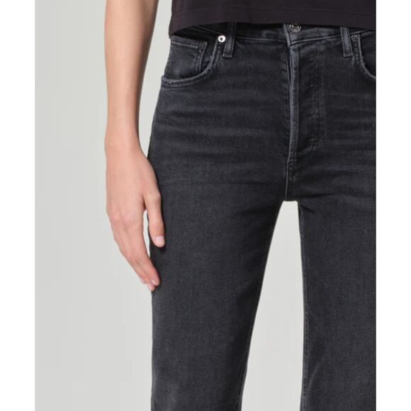 AGOLDE dark wash Riley high rise straight crop button fly denim jeans Panoramic - Picture 12 of 14